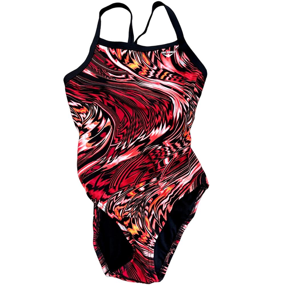 The Finals Womens Assorted Butterfly Back Swirl -Swimsuit Red Black - Size 28